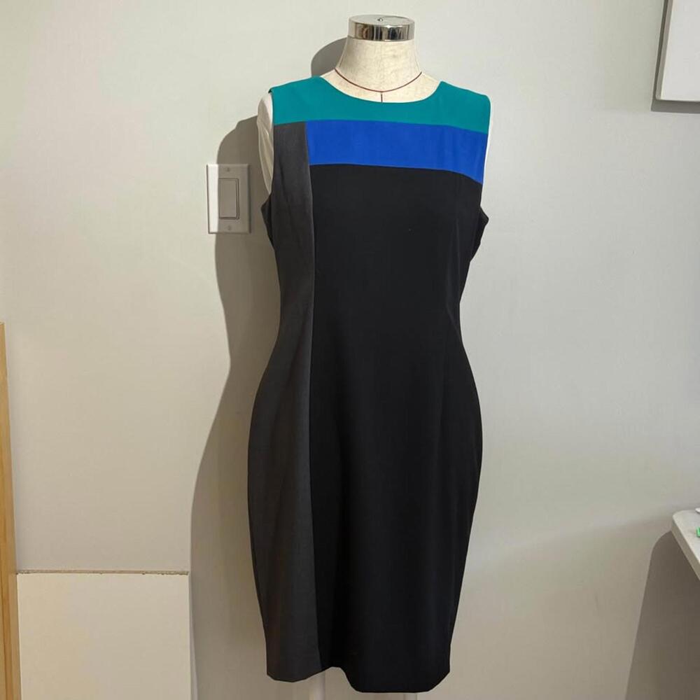 Calvin Klein Colourblock Shift Sleeveless Dress Office Women's Size 10